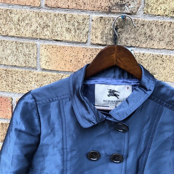 2007 Silk Cropped Burberry Jacket Size 6 Blue - Picture 5 of 7
